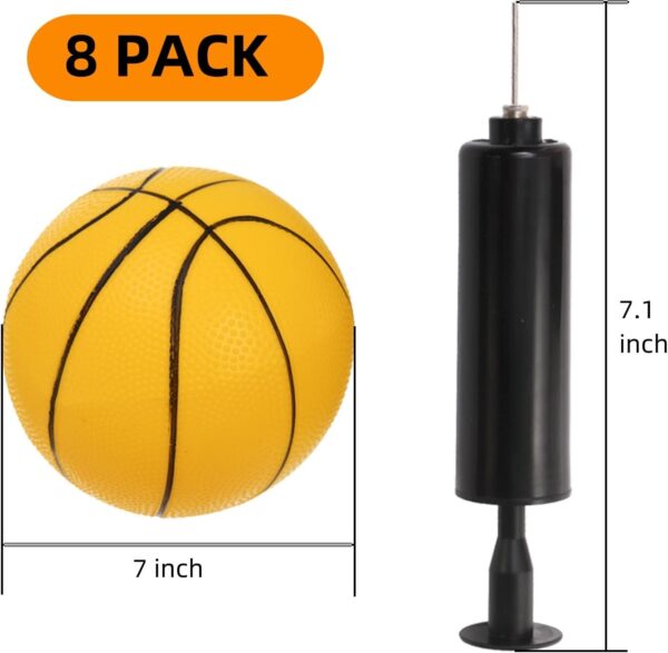 8 Pack Mini Basketballs, 7" Small Pool Basketball with Pump, Inflatable PVC Basketball Hoop Indoor, Toy Replacement Basketballs for Pool, Sports Party, Water Games, Kids Outdoor Play