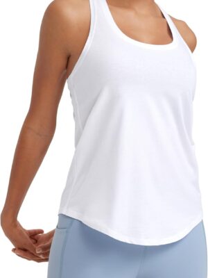 Women  Cotton Racerback Workout Tank Tops Scoop Neck Athletic Loose Sleeveless Shirts