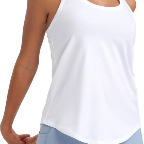 Women  Cotton Racerback Workout Tank Tops Scoop Neck Athletic Loose Sleeveless Shirts