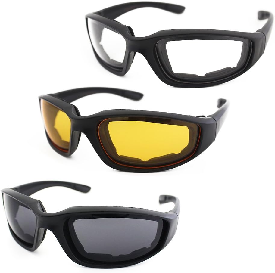 3 Pair Motorcycle Riding Glasses Padding Goggles UV Protection Dustproof Windproof Motorcycle Sunglasses for Outdoor