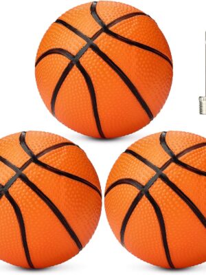 7-Inch Mini Basketballs (Set of 3) with Ball Pump Needles - Inflatable Toy Balls for Kids, Teens, Adults - Indoor/Outdoor Sports, Summer Beach, Pool, Party Games - Orange Colors