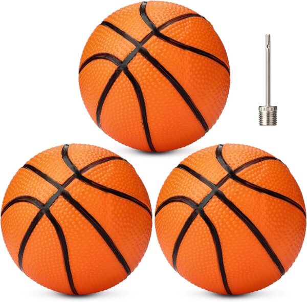7-Inch Mini Basketballs (Set of 3) with Ball Pump Needles - Inflatable Toy Balls for Kids, Teens, Adults - Indoor/Outdoor Sports, Summer Beach, Pool, Party Games - Orange Colors