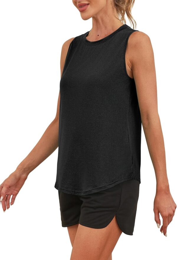 Workout Tank Tops for Women Athletic High Neck Tops Lightweight Sleeveless Shirts Curved Hem Loose Fit Running Yoga