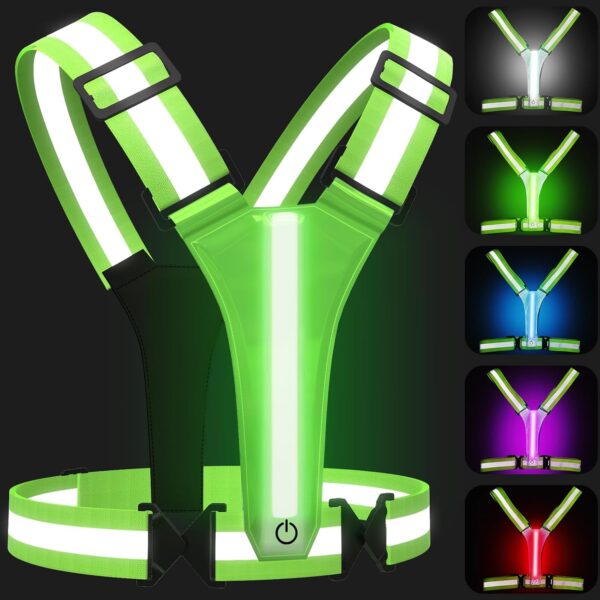 Reflective Vest Running Gear, 5 Colors Lights Up Running Vest Rechargeable for Night Walking Running Cycling Jogging, Adjustable Size for Men Women Kids