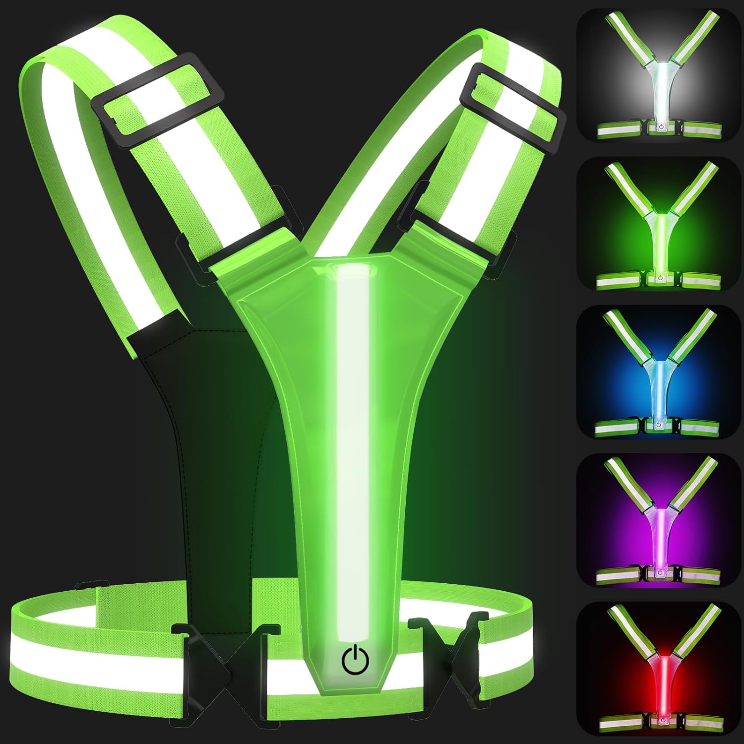 Reflective Vest Running Gear, 5 Colors Lights Up Running Vest Rechargeable for Night Walking Running Cycling Jogging, Adjustable Size for Men Women Kids