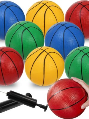 8 Pack Mini Basketballs, 7" Small Pool Basketball with Pump, Inflatable PVC Basketball Hoop Indoor, Toy Replacement Basketballs for Pool, Sports Party, Water Games, Kids Outdoor Play