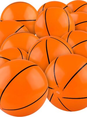 12 Pieces Basketball Beach Ball 11 Inch Inflatable Basketball Bouncing Sports Ball Bouncy Toy Favors for Basketball Birthday Party Summer Beach Pool Games Decorations