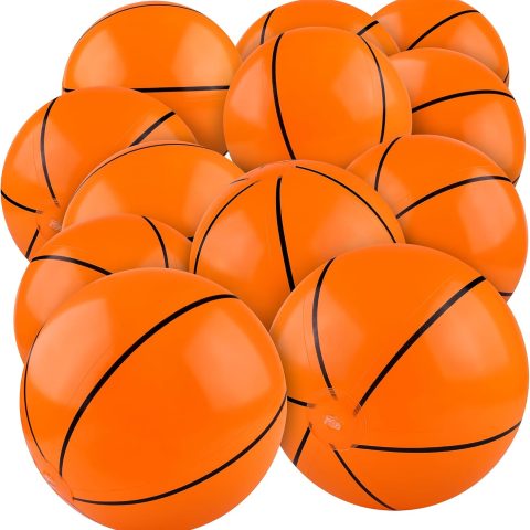 12 Pieces Basketball Beach Ball 11 Inch Inflatable Basketball Bouncing Sports Ball Bouncy Toy Favors for Basketball Birthday Party Summer Beach Pool Games Decorations