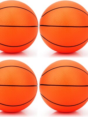 7 Inch PVC Mini Basketball for Indoor Basketball Hoops, Soft 7" Rubber Small Replacement Basketball for Over Door Basketball Hoop Sets, Little Basketballs for Kids (4 PCS with Air Pump)