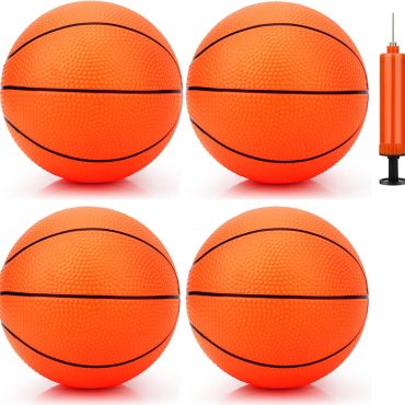 7 Inch PVC Mini Basketball for Indoor Basketball Hoops, Soft 7" Rubber Small Replacement Basketball for Over Door Basketball Hoop Sets, Little Basketballs for Kids (4 PCS with Air Pump)