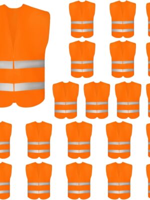 20 Pack High Visibility Safety Vests with 2 Hi Vis Reflective Strips for Men and Women - Neon Orange Construction Vests for Traffic Work, Running, Surveyor and Security Guard
