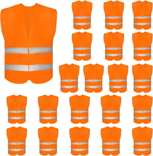 20 Pack High Visibility Safety Vests with 2 Hi Vis Reflective Strips for Men and Women - Neon Orange Construction Vests for Traffic Work, Running, Surveyor and Security Guard