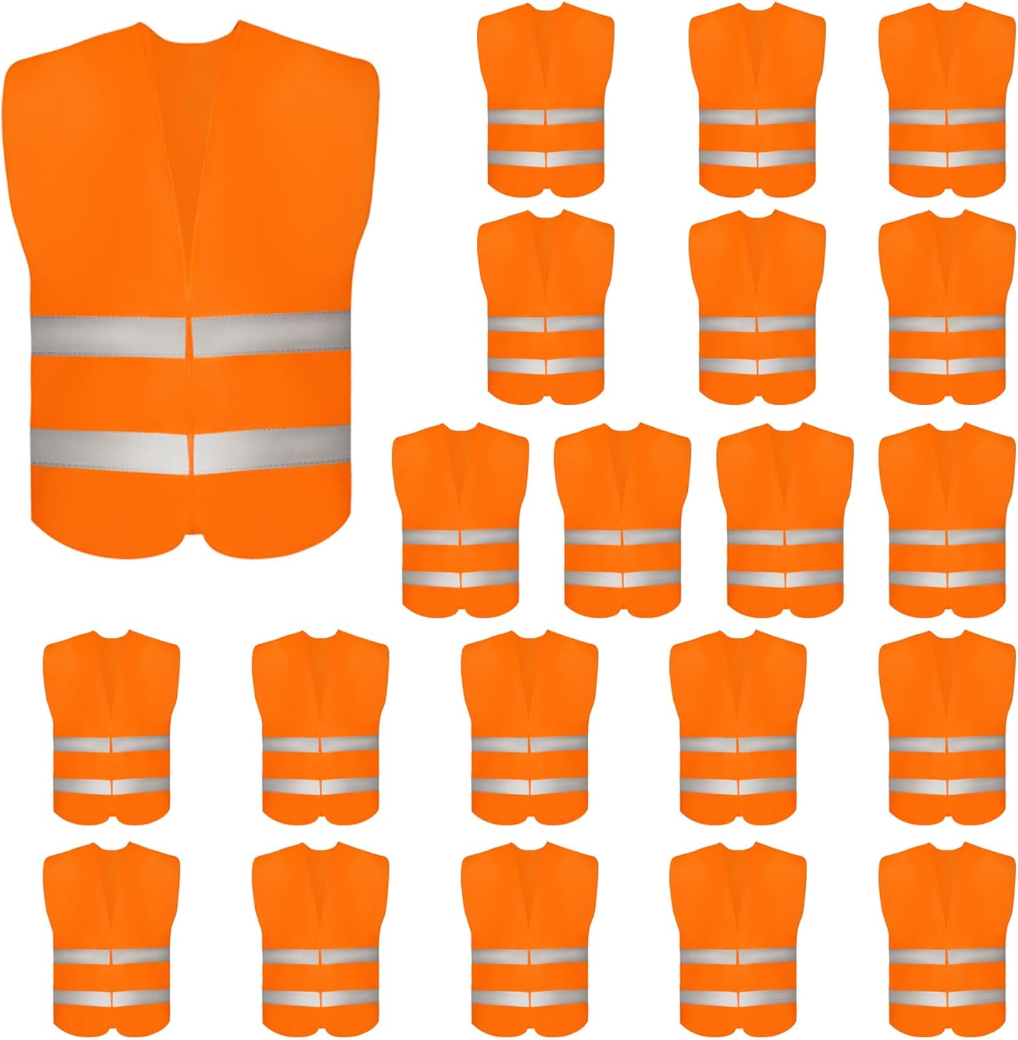 20 Pack High Visibility Safety Vests with 2 Hi Vis Reflective Strips for Men and Women - Neon Orange Construction Vests for Traffic Work, Running, Surveyor and Security Guard