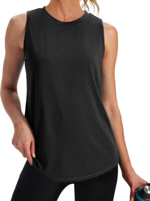 Workout Tank Tops for Women Athletic High Neck Tops Lightweight Sleeveless Shirts Curved Hem Loose Fit Running Yoga