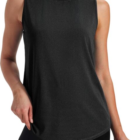 Workout Tank Tops for Women Athletic High Neck Tops Lightweight Sleeveless Shirts Curved Hem Loose Fit Running Yoga