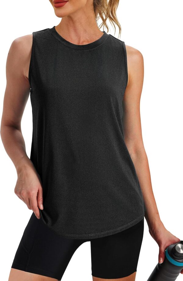 Workout Tank Tops for Women Athletic High Neck Tops Lightweight Sleeveless Shirts Curved Hem Loose Fit Running Yoga