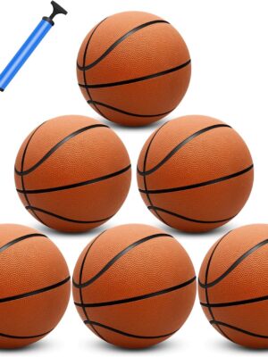 6 Pack 29.5" Official Size 7 Basketball Balls Inflatable with Pump for Men and Women for Outdoor, Indoor or Training