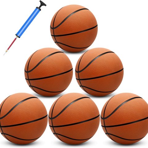 6 Pack 29.5" Official Size 7 Basketball Balls Inflatable with Pump for Men and Women for Outdoor, Indoor or Training