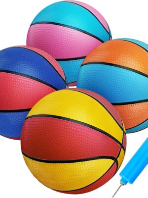 4 Packs Mini Basketballs 7 Inch Size 3 with Pump, Kids Small Basketball Set for Basketball Hoop Pool Party Games Indoor Outdoor Play Sports Toys Bouncy Basket Balls for Kids Toddlers 1-3 3-5 5-7 Gifts