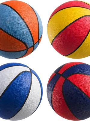 Rubber Mini Basketballs 7 Inch, Size 3 (Pack of 4) - Pool Basketball for Kids in Assorted Colors Indoor & Outdoor, Boys & Girls, for Small Hoops, Game Prizes, Arcade Games, with Pump